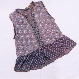 Lucky Brand blue and white ruffle tank